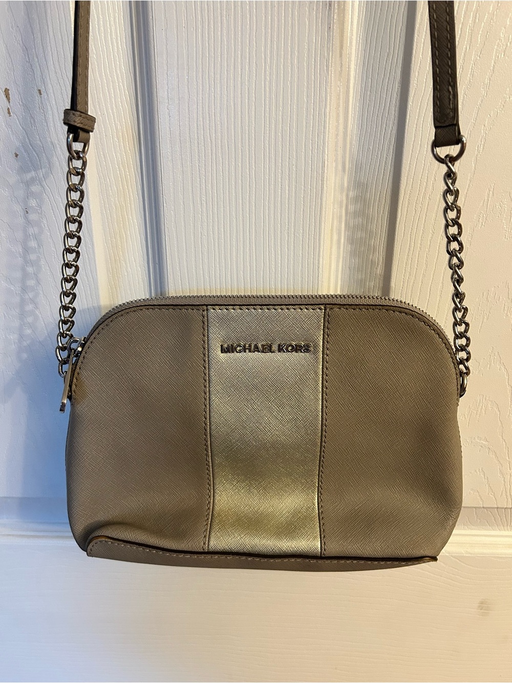 MICHAEL KORS Taupe Metallic Center Crossbody